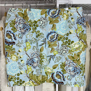 Talbots Women's Size 22W Petite Light Blue Floral Lined Cotton Skirt #0240